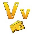 V, swiss vector Alphabet made of Cheese